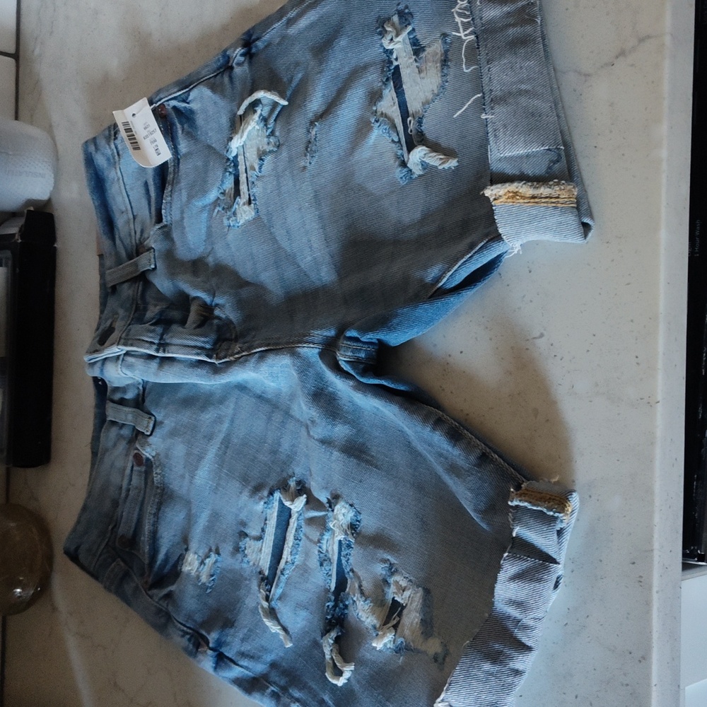 NWT Aeropostale Aero Distressed Cut Off jean Shorts SZ 28 9.5 inseam light blue